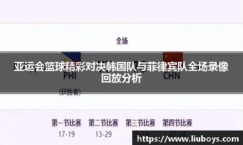 亚运会篮球精彩对决韩国队与菲律宾队全场录像回放分析